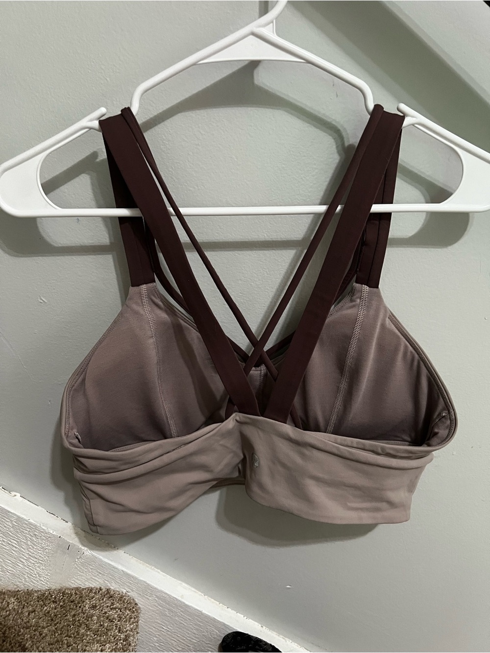 lululemon athletica Taupe Sports Bra with Dark Purple Strappy Back - Picture 2 of 3